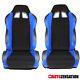 2pc Left+right Side Black/blue Fabric Reclinable Sport Racing Seat+sliders