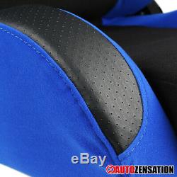 2PC Left+Right Side Black/Blue Fabric Reclinable Sport Racing Seat+Sliders