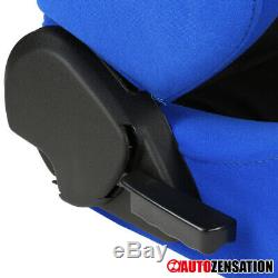 2PC Left+Right Side Black/Blue Fabric Reclinable Sport Racing Seat+Sliders