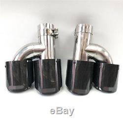 2PCS Left + Right Side Carbon Fiber Exhaust Muffler Tip 63mm-98mm Out Tail Pipe