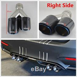 63-89mm Gloss Real Carbon Fiber+Stainless Steel Car Dual Exhaust Pipe Right Side