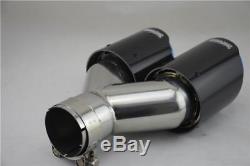 63-89mm Gloss Real Carbon Fiber+Stainless Steel Car Dual Exhaust Pipe Right Side