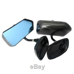 F1 Style Real Carbon Fiber Car Side Blue Rearview Mirror Metal Bracket Universal