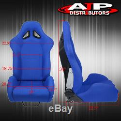 For Gmc Sport Style Truck Suv Racing Bucket Seat Chair Blue + Slider Side Mount