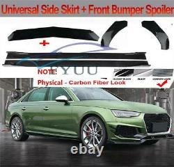 Glossy Carbon Fiber Look Car Side Skirts+Front Bumper Lip Chin Spoilers Body Kit