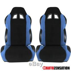 L+R Passenger Side Reclinable Racing Seats Steel Blue/Black Fabric Pair+Sliders