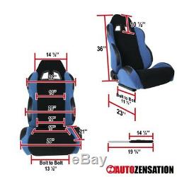 L+R Passenger Side Reclinable Racing Seats Steel Blue/Black Fabric Pair+Sliders