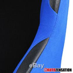 Left Driver Side Black/Blue Fabric Reclinable Sport Racing Seat 1PC+Sliders