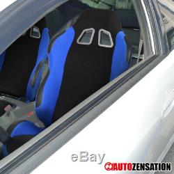 Left Driver Side Black/Blue Fabric Reclinable Sport Racing Seat 1PC+Sliders