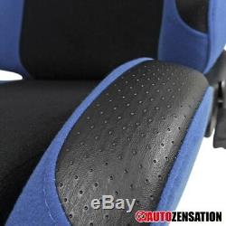 Left Driver Side Reclinable Sport Racing Seat Steel Blue/Black Cloth 1PC+Sliders