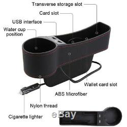 Left Side Car Organizer Storage Box Dual USB Auto Seat Slit Holder Black Pocket