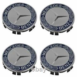 OEM Wheel Hub Center Cap Set of 4 Blue & Chrome for Mercedes Benz 66470120 New