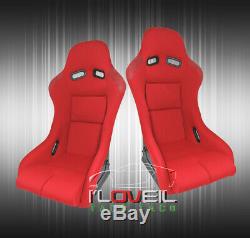 Red Cloth Full Firm Hold Bucket Car Racing Seats With Side Mount Slider Rails Pair