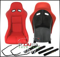 Red Cloth Full Firm Hold Bucket Car Racing Seats With Side Mount Slider Rails Pair