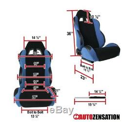Right Passenger Side Reclinable Racing Seat Steel Blue/Black Fabric 1PC+Sliders