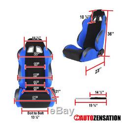 2pc Gauche + Côté Droit Noir / Bleu Tissu Inclinable Sport Racing Seat + Sliders